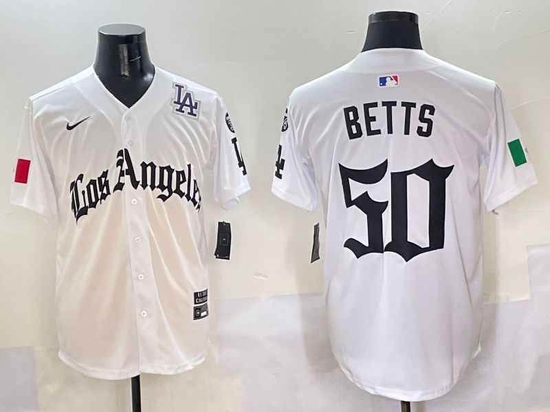 Men Los Angeles Dodgers #50 Betts White Five generations Joint Name 2025 Nike MLB Jersey style 10->los angeles dodgers->MLB Jersey